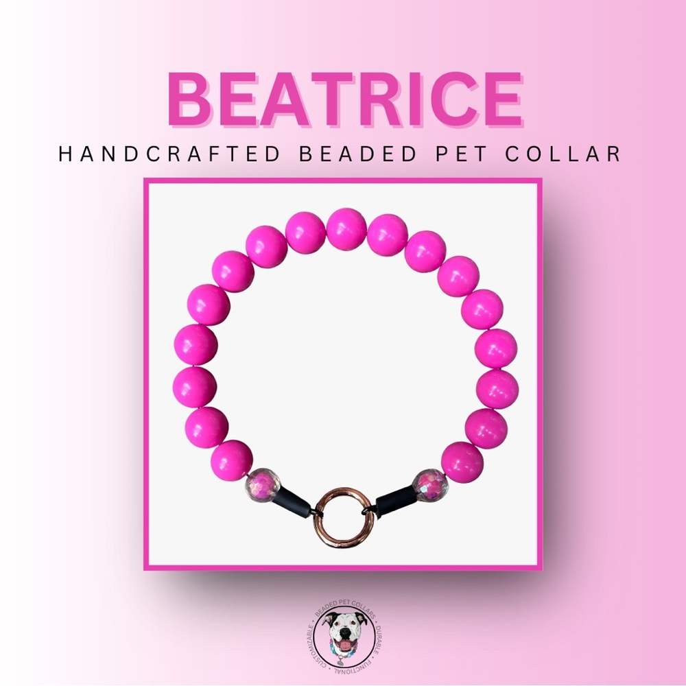 Handcrafted Beaded Dog Collar - Beatrice - Pink Collar